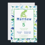 Dinosaur Birthday Party Watercolor Kids Invitation<br><div class="desc">Kids Dinosaur Birthday Party T-Rex Invitation. Perfect invite for a dinosaur themed birthday party. Add party details to this watercolor style dinosaur pattern birthday invitation. Coordinate with our other dino party supplies. www.SamAnnDesigns.com</div>