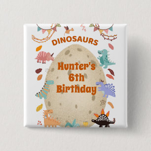 Dinosaur Birthday Party with Giant Dino Egg    15 Cm Square Badge