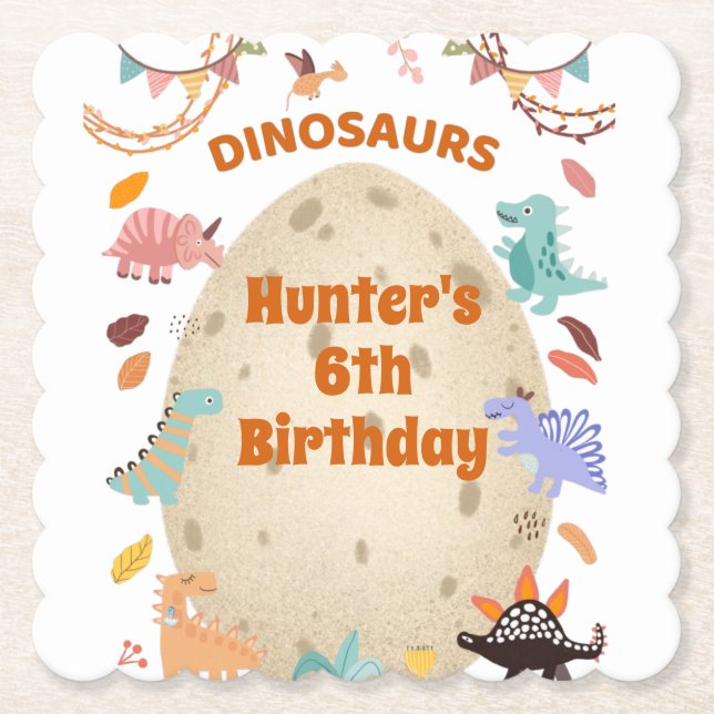 Dinosaur Birthday Party with Giant Dino Egg   Paper Coaster (Front)