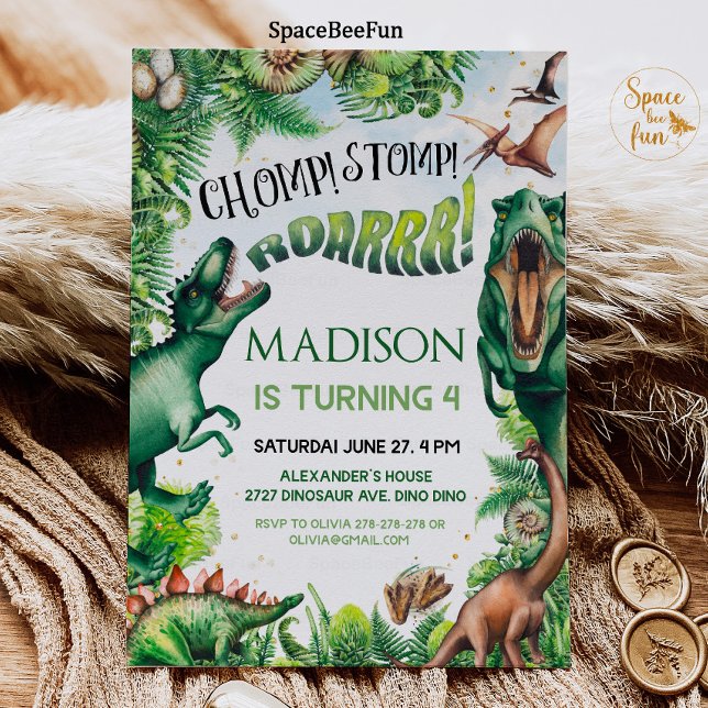 Dinosaur Birthday Patty Invitation Boy Safari Dino (Creator Uploaded)