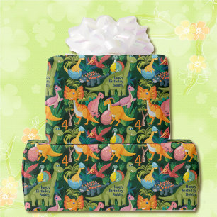 Dinosaur Birthday Personalise Name & Age Gift Wrapping Paper