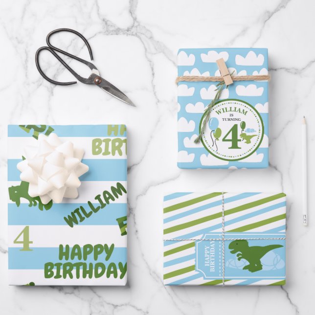 Dinosaur Birthday Personalised Wrapping Paper (Front)