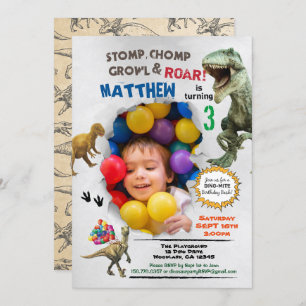 Dinosaur birthday photo invitation colourful