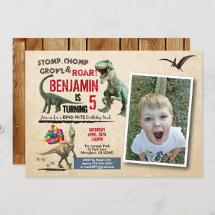 Dinosaur birthday photo invitation rustic