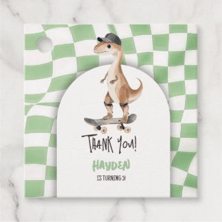 Dinosaur Birthday Retro T Rex Chequered Favour Tags