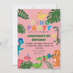 Dinosaur Birthday Simple Cute First Birthday Baby  Invitation