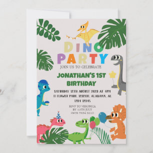 Dinosaur Birthday Simple First Birthday Baby Photo Invitation