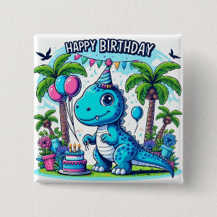dinosaur birthday sticker, cute dino party 15 cm square badge