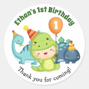 Dinosaur Birthday Stickers - 1st Birthday Favour
