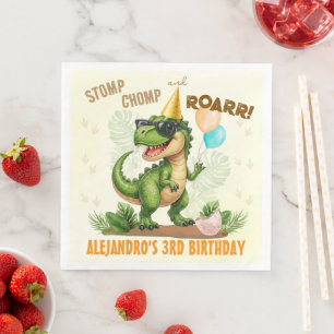 Dinosaur Birthday - Stomp Chomp Roar T-Rex Birthda Napkin