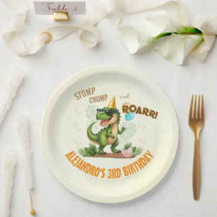 Dinosaur Birthday - Stomp Chomp Roar T-Rex Birthda Paper Plate