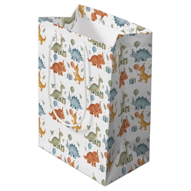 Dinosaur Birthday Stomp Medium Gift Bag (Back Angled)