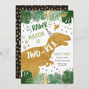Dinosaur Birthday T-Rex Boy Two Dino 2nd Birthday Invitation