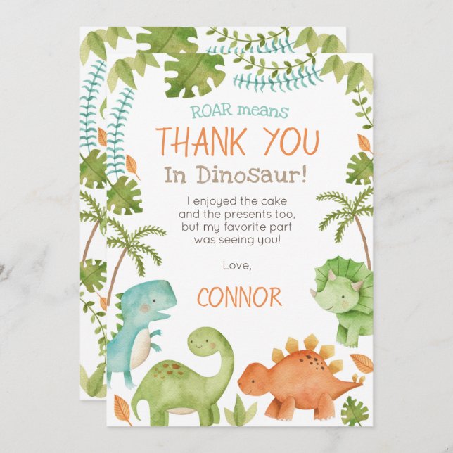 Dinosaur Birthday thank you cards (Front/Back)