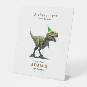 Dinosaur Birthday Theme Three Rex Dino Boys Party Pedestal Sign