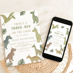 Dinosaur Birthday  Three Rex Boy Invitation
