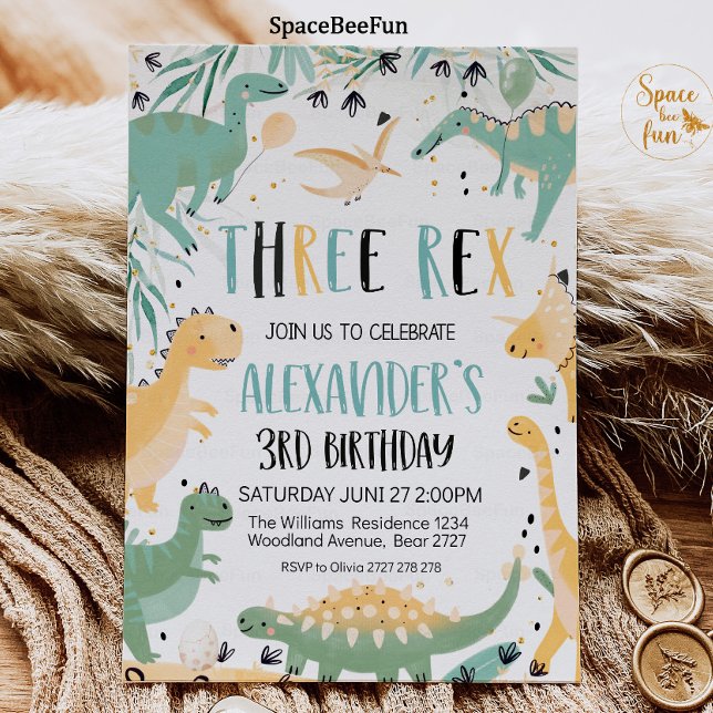 Dinosaur Birthday Three Rex Invitation Boy Dino (Dinosaur Birthday Three Rex Invitation Boy, Dinosaur Party invitation, Dino 3rd, Three rex birthday )