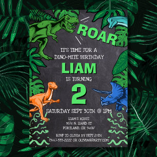 Dinosaur Birthday Trex Jurassic Chalkboard Party Invitation