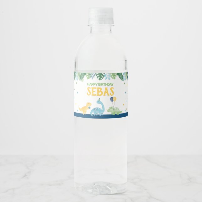 Dinosaur Birthday Water Bottle Label (Front)