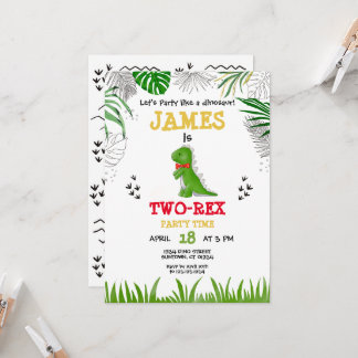 Dinosaur Birthday watercolor green yellow red Invitation
