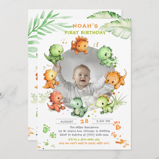 Dinosaur Birthday  With Photo Option Invitation (Front/Back)
