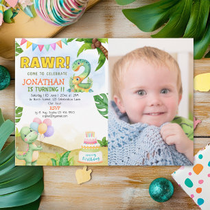 Dinosaur Birthday with Photo   Rawr Dino Party Invitation