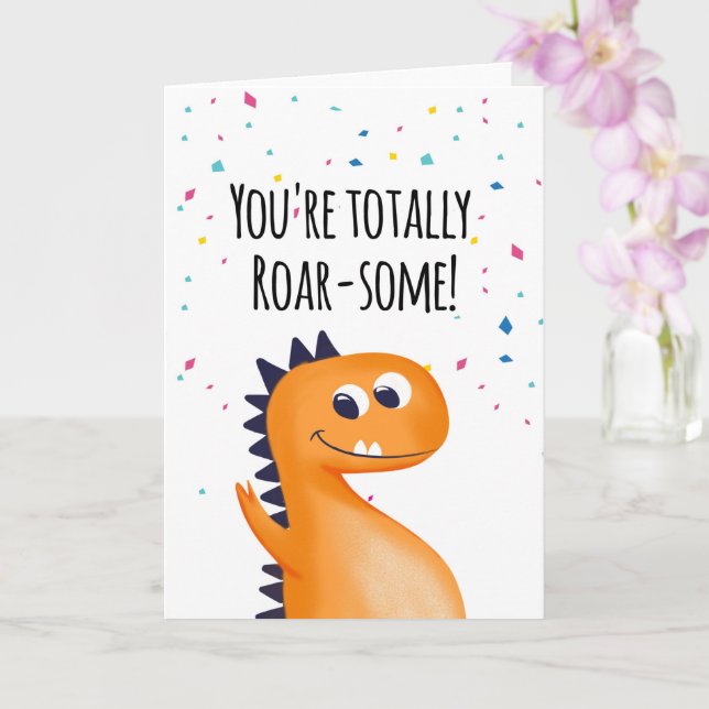 dinosaur birthday you're totally roar-some card (Orchid)