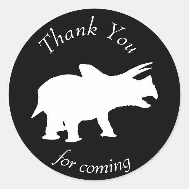 Dinosaur Black & White Triceratop Thank You Classic Round Sticker (Front)