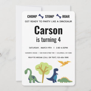 Dinosaur Blue and Green Birthday Party Invitation