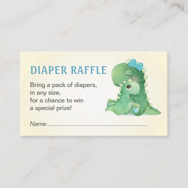 Dinosaur Blue Baby Boy Shower Diaper Raffle Ticket Enclosure Card (Front)