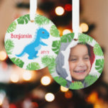 Dinosaur Blue T-Rex Photo Keepsake Christmas<br><div class="desc">Dinosaur Blue T-Rex Tropical Photo Keepsake Christmas Ornament * Coordinating products will be available in our shop. Contact us if you need this design applied to a specific product to create your own unique matching item! Thank you so much for viewing a DoodleLulu by 2 June bugs design!</div>