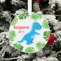 Dinosaur Blue T-Rex Tropical Keepsake Christmas