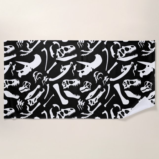 Dinosaur Bones (Black and White) Beach Towel (Front)
