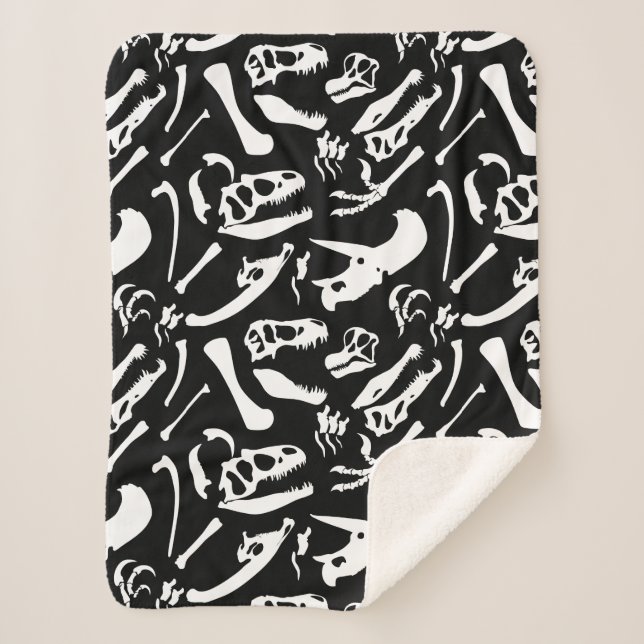 Dinosaur Bones (Black and White) Sherpa Blanket (Front)