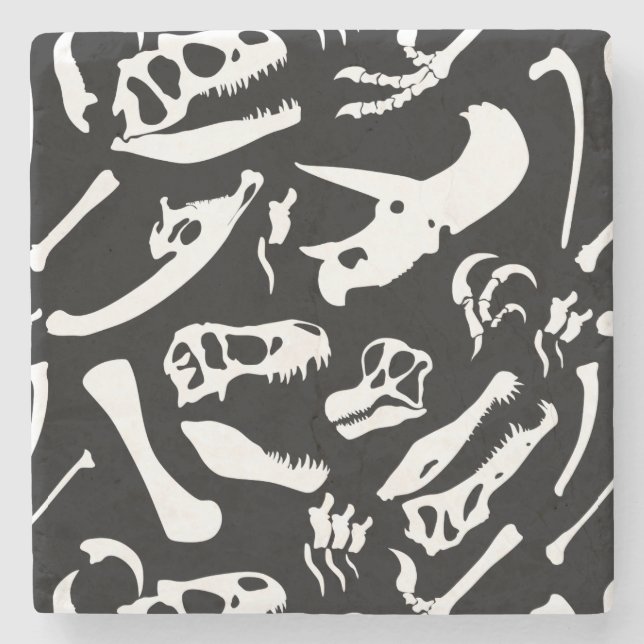 Dinosaur Bones (Black) Stone Coaster (Front)