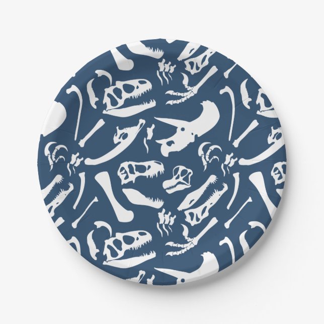 Dinosaur Bones (Blue) Paper Plate (Front)