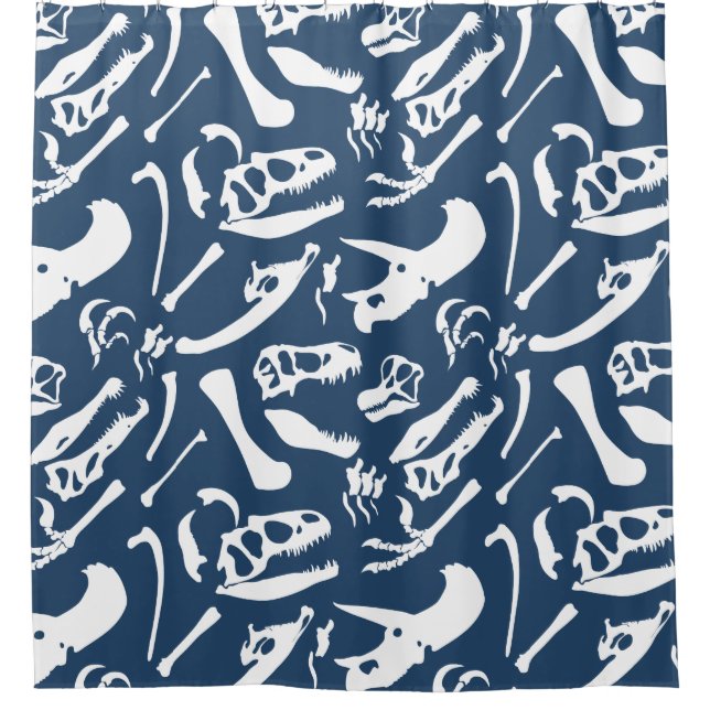 Dinosaur Bones (Blue) Shower Curtain (Front)