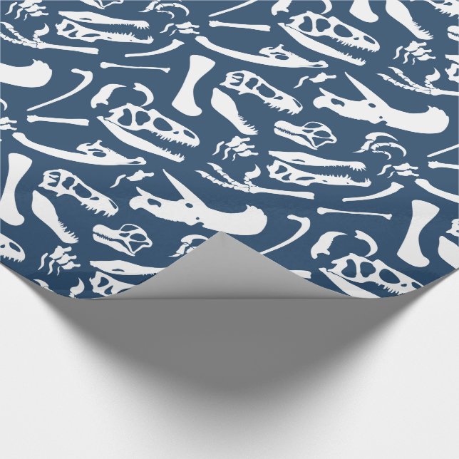 Dinosaur Bones (Blue) Wrapping Paper (Corner)