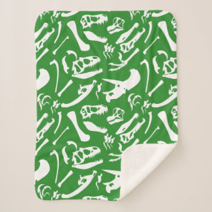 Dinosaur Bones (Green) Sherpa Blanket