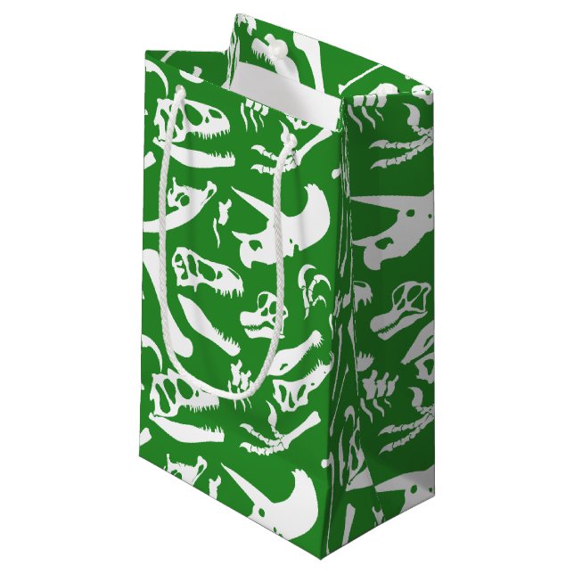 Dinosaur Bones (Green) Small Gift Bag (Front Angled)