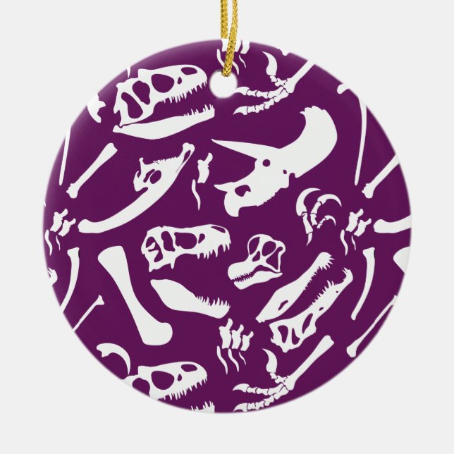 Dinosaur Bones (Purple) Ceramic Tree Decoration (Front)