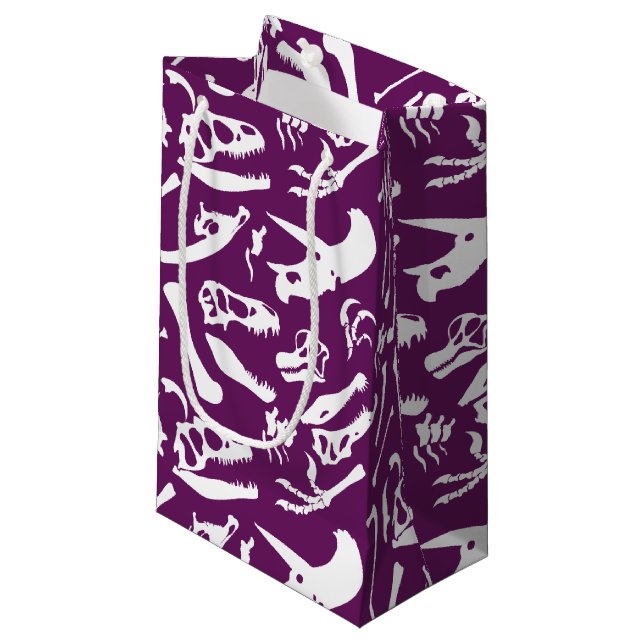 Dinosaur Bones (Purple) Small Gift Bag (Front Angled)