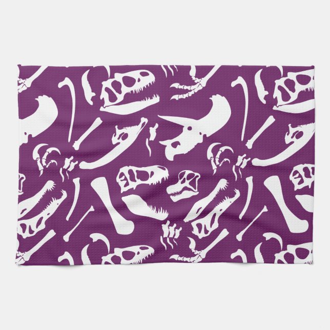 Dinosaur Bones (Purple) Tea Towel (Horizontal)