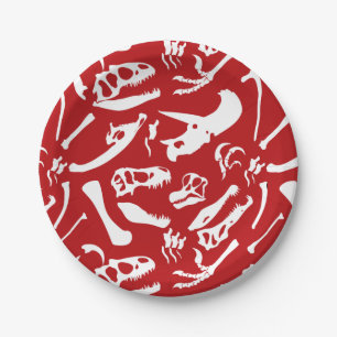 Dinosaur Bones (Red) Paper Plate