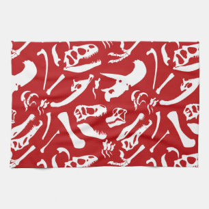 Dinosaur Bones (Red) Tea Towel