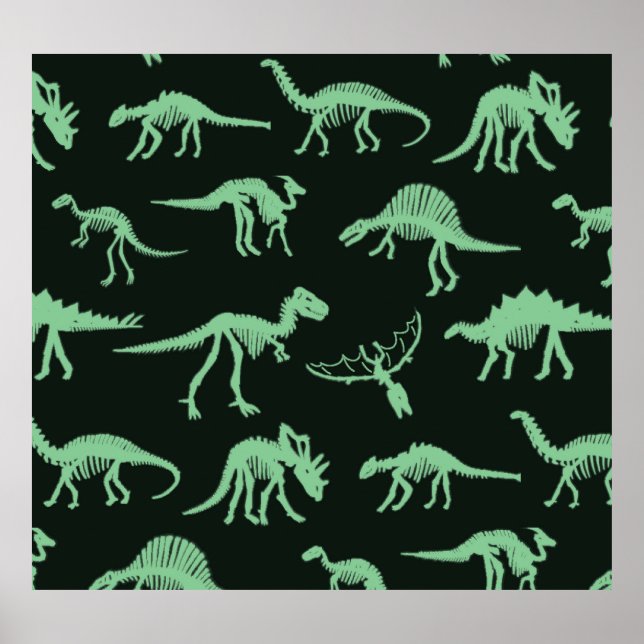 Dinosaur Bones Vintage Silhouette Illustration. Poster (Front)