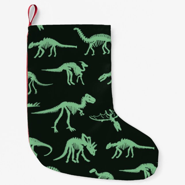 Dinosaur Bones Vintage Silhouette Illustration. Small Christmas Stocking (Front)
