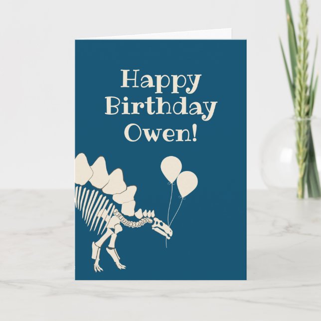 Dinosaur Bones With Balloons Birthday Card (Front)