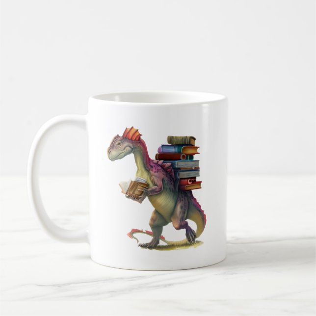 Dinosaur Book worm - Cute Fantasy Reading Lover De Coffee Mug (Left)