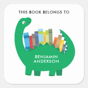 Dinosaur Bookplate Square Sticker
